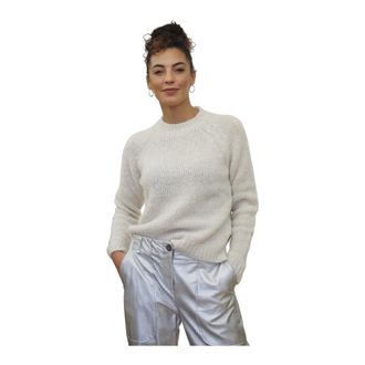 Alessia Santi Ribgebreide Pullover - Dames - Ronde hals truien - Wit - L - Wol - Truien & Vesten
