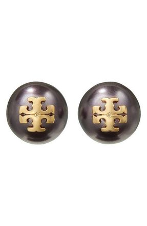 Tory Burch Moondance Pearl Stud Earrings in Tory Gold /Dark Purple at Nordstrom
