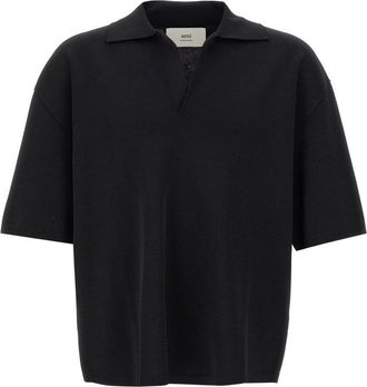 Ami Fitted V-Neck Polo Shirt With Classic Collar And Short Sleeves