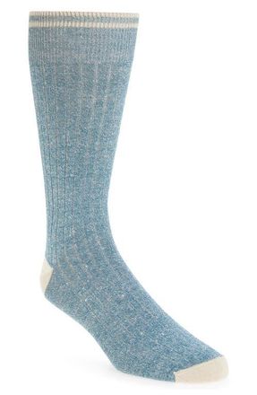 Nordstrom Ribbed Linen Blend Dress Socks in Teal at Nordstrom
