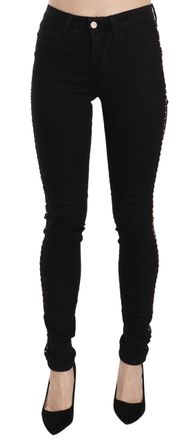 Costume National Womens Skinny Jeans With Side Embellishments - Black Cotton - Size 26 (Waist)