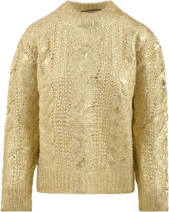 Akep Gouden Sweaters voor Stijlvolle Look - Dames - Ronde hals truien - Beige - S - Truien & Vesten