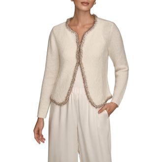 DKNY Metallic Trim Cardigan in Cream at Nordstrom, Size X-Small