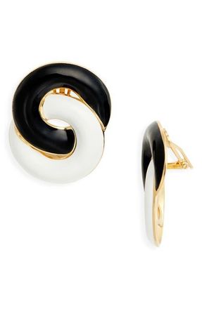 Carolina Herrera Twisted Knot Clip-On Earrings in Black/White at Nordstrom