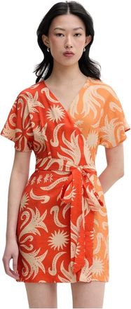 Never Fully Dressed Miniwikkeljurk - Dames - Wikkelkleedje - Oranje - L - Leer - Kleedjes