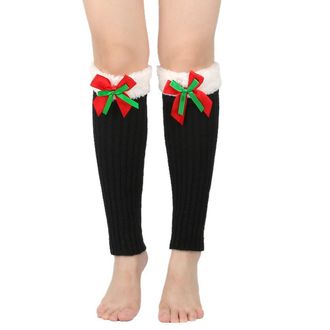 Generic Girls Christmas Legwarmers Cute Chunky Cable Knitted Leg Warmer with Bow Kids Winter Warm Fleece Ankle Warmer Socks for Funny Dress Ballet Yoga Dance 