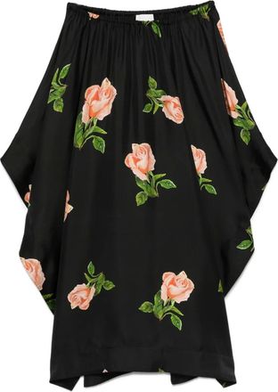 Nanushka Gonna drappeggiata con stampa rose - Nero