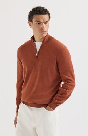 Brunello Cucinelli Moulin&eacute; cashmere sweater with half zip in Grey at Nordstrom, Size 50
