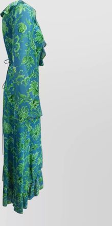 Etro silk floral-print ruffled v-neck long-sleeve wrap maxi dress