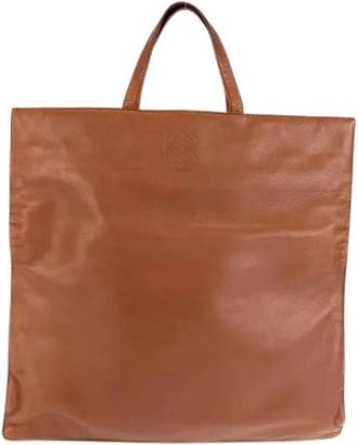 Loewe Pre-owned Anagram Leren Tote Bag - Dames - Vintage Shopper - Bruin - ONE Size - Leer - Vintage
