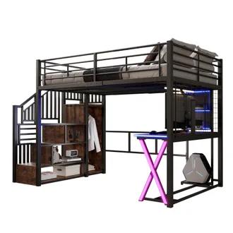 STILVORA Letto A Soppalco Letto Matrimoniale Con Led, Scrivania, Armadio, Scala Contenitore E Scaffali, 140 X 200 Cm, Senza Materasso