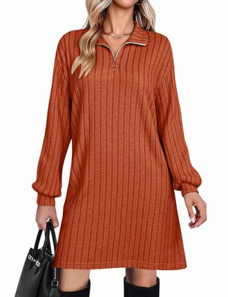 Fengbay Jumper Dress for Women UK Ladies Casual Long Sleeve Ribbed Knitted Lightweight Sweater Dresses for Autumn Winter
