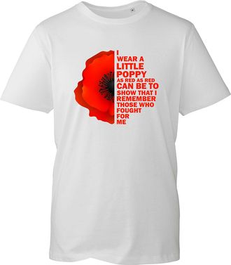 Generic I Wear A Little Poppy T-Shirt, Lest We Forget Remembrance Day Poppy Flower Unisex Kids Adults Top (White, 5 Years)
