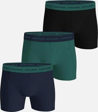 Bj&ouml;rn Borg Mens Bjorn Borg 3-Pack Cotton Stretch Boxer Briefs, Green - Black/Green - Size: 32/34/35