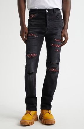 Amiri MA Quad Rip & Repair Skinny Jeans in Vintage Black at Nordstrom, Size 38