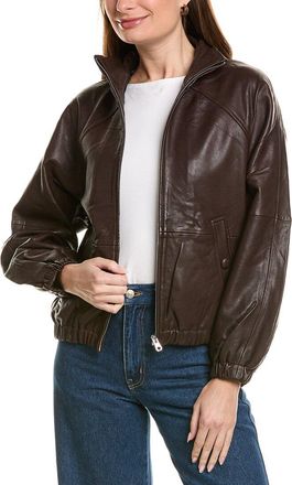 Neiman Marcus Relaxed Mock Neck Leather Bomber Jacket