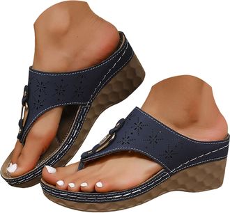 Generic Orthopedic Sandals for Women 2026 Spring Sandals Women Comfortable Arch Support Slipppers Wedge Non Slip Flip-Flops PU Leather Slides Shoes for Dressy