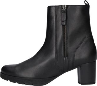 Gabor Elegante Zwarte Enkellaarsjes - Dames - Laarzen met Hak - Zwart - 40 1/2 EU - Leer - Schoenen