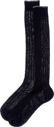 Brunello Cucinelli MenS Navy And Gray Ribbed Socks, Size M