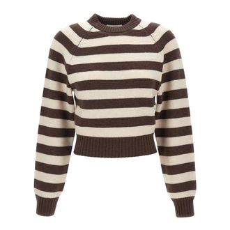 Sporty & Rich Julietta Gebreide Trui met Strepen - Dames - Truien - Bruin - Maat: XS Wol