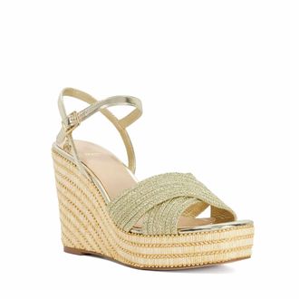 Dune London Womens Ladies Kava - Raffia Wedge Sandals - Gold - Size UK 6