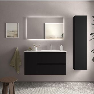 Cygnus Bath Salgar - Mueble Ba&ntilde;o Bequia 100cm Y Coqueta Izq Y Lavabo Negro 100x45x56