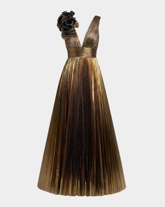 Mac Duggal Metallic Pleated Ombr&eacute; Gown