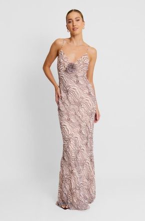 Six Stories Strappy Coursage Beaded Maxi Dress in Pale Pink at Nordstrom, Size 14