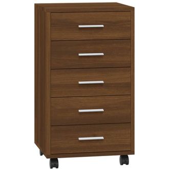 vidaXL Cajonera con ruedas madera contrachapada marrón roble Vidaxl