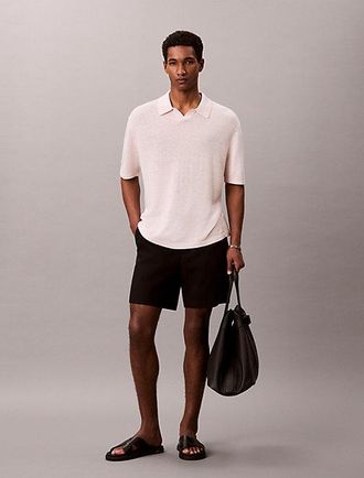 Calvin Klein Polo de mezcla de lino con cuello abierto