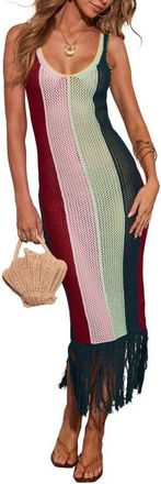 VICI Collection Marrion Stripe Open Stitch Fringe Midi Dress in Multi at Nordstrom, Size X-Small