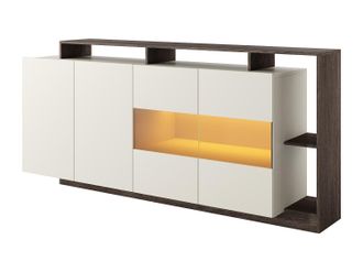 Vente-Unique Aparador 4 puertas y 4 huecos con LEDs - Beige y Natural oscuro - IDESIA