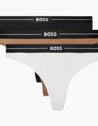 HUGO BOSS Womens 3-Pack Power Logo Waistband Thongs, Black/White/Pink - Size: 12