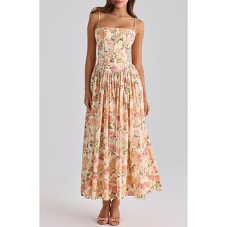 House of CB Ysabella Floral Stretch Cotton Maxi Sundress in Warm Rose Print at Nordstrom, Size X-Large A