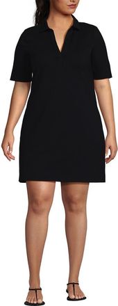 Lands End Plus Size Starfish Elbow Sleeve Polo Dress in Black at Nordstrom, Size 1 X