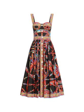 Dolce & Gabbana Abito lungo in popeline con stampa Carretto di Dolce & Gabbana