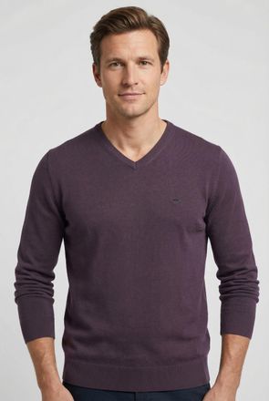 Fynch-Hatton Strickpullover FYNCH-HATTON, Herren, Gr. 4XL, aubergine, Feinstrick, Obermaterial: 100% Baumwolle, unifarben, h&uuml;ftbedeckend, V-Ausschnitt, Flachstrick