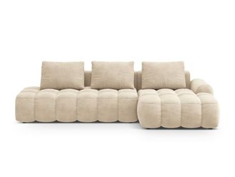 Cosmopolitan Design Sof&aacute; cama esquinero derecho con ba&uacute;l 3 plazas terciopelo beige claro