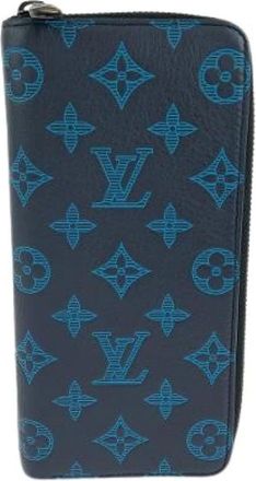 Louis Vuitton Pre-owned Wallets, male, Blue, Size: ONE SIZE Pre-owned Zippy Wallet Vertical Monogram Shadow Calfskin Long Wallet