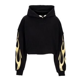 Vision Of Super Flames Crop Hoodie Zwart/off White - Dames - Hoodies - Zwart - L - Katoen - Hoodies & sweatvesten