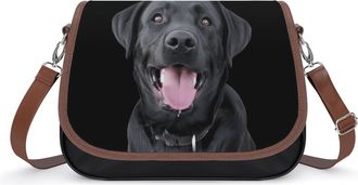 Generic Black Labrador Retriever Dog Crossbody Bag Womens Handbag PU Message Bags Shoulder Purse with Adjustable Strap