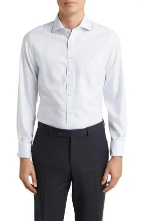 CHARLES TYRWHITT Non-Iron Clifton Weave Check Cutaway Slim Fit Shirt Double Cuff in Cornflower Blue at Nordstrom, Size 17.5