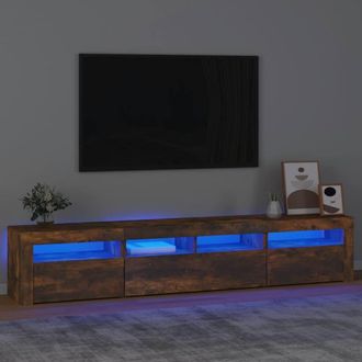 Berkfield Home TV Cabinet with LED Lights Smoked Oak 210x35x40 cm in Brown | Size: 210 x 35 x 40 cm
