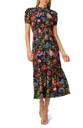 Adrianna Papell Print Midi Dress in Burgundy Multi at Nordstrom, Size 16