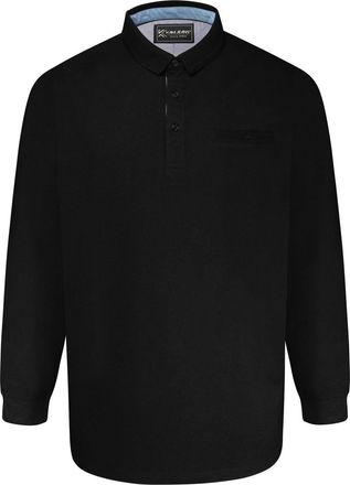 KAM Mens LS Pique Polo Shirt with Jacquard Collar - Black - 7XL