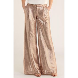 L'agence Allanah Sequin Wide Leg Pants in Beige Sequin at Nordstrom Rack, Size 16