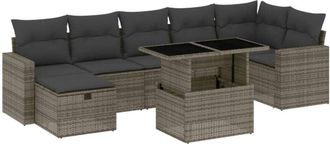 vidaXL Set De Sof&aacute;s De Jard&iacute;n Y Cojines 8 Piezas Rat&aacute;n Sint&eacute;tico Gris Vidaxl