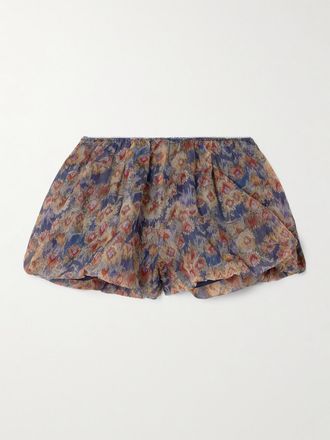 Sir. Shorts In Organza Di Seta Floreale Con Finiture In Picot Fiore - Multicolore