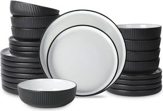 Christian Siriano Laro Stoneware 24-Piece Dinnerware Set in Black at Nordstrom