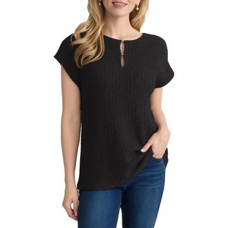 Jones New York Extended Shoulder Textured Top in Jones Black at Nordstrom, Size X-Large